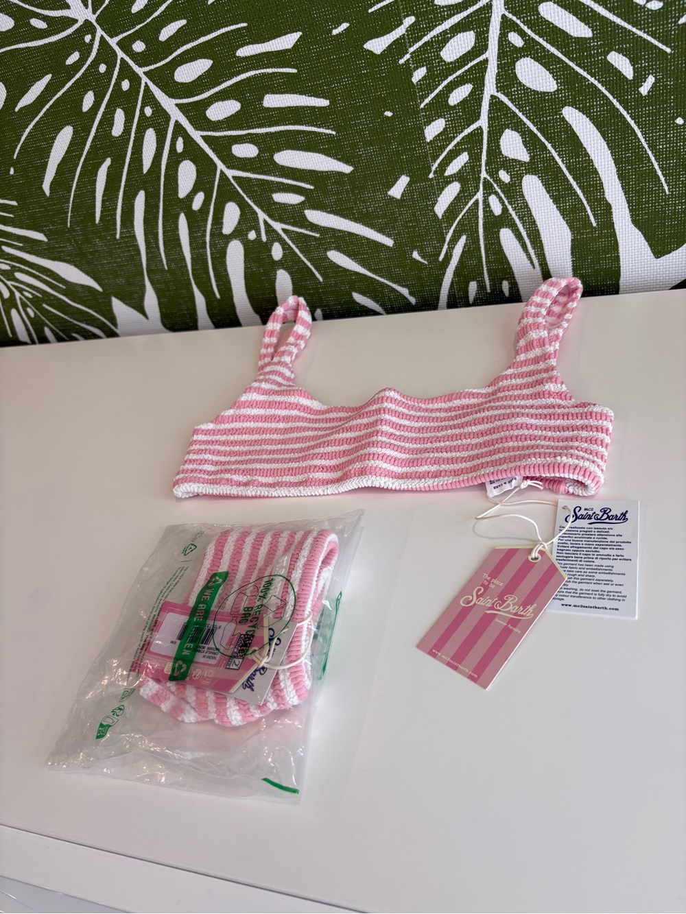 MC2 Saint Barth Pink & White Striped Knit Bikini Top & matching bottoms
